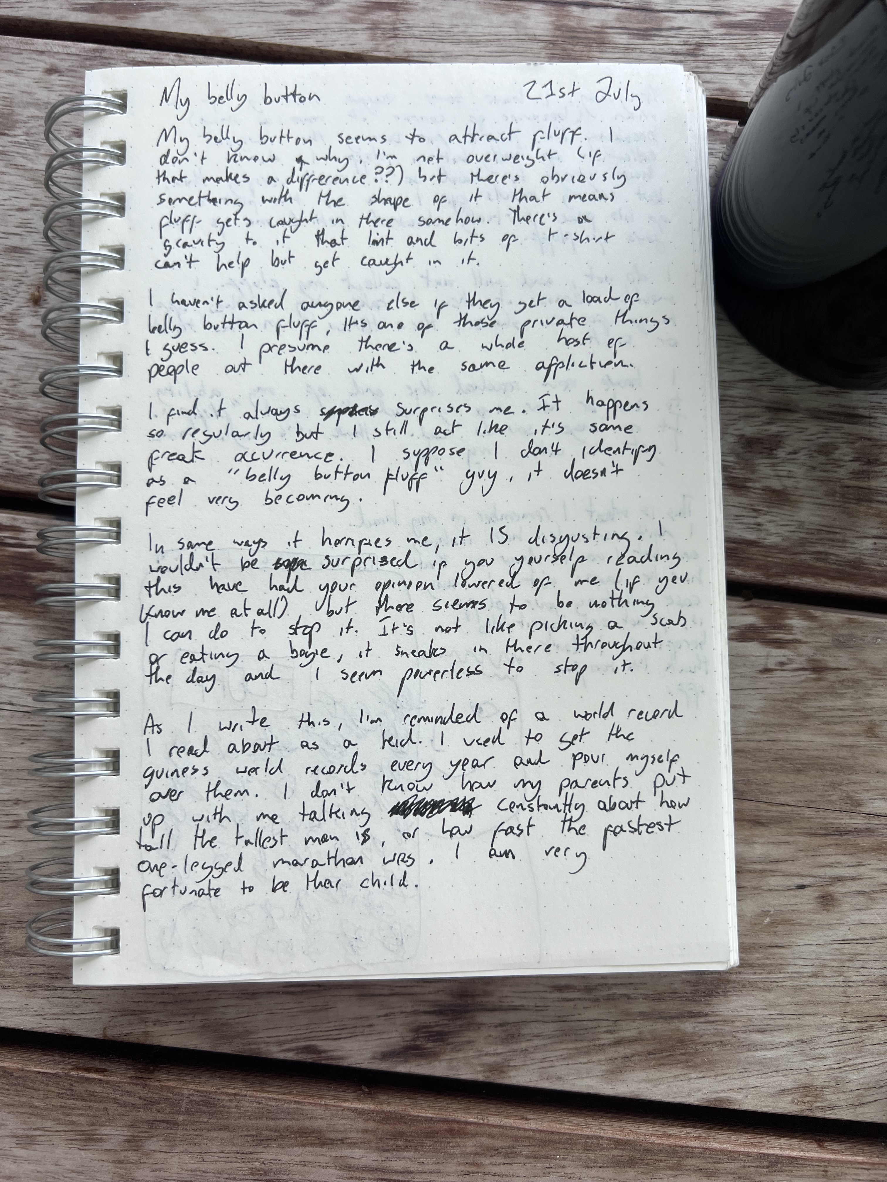 A handwritten diary page titled My Belly Button, about belly button fluff